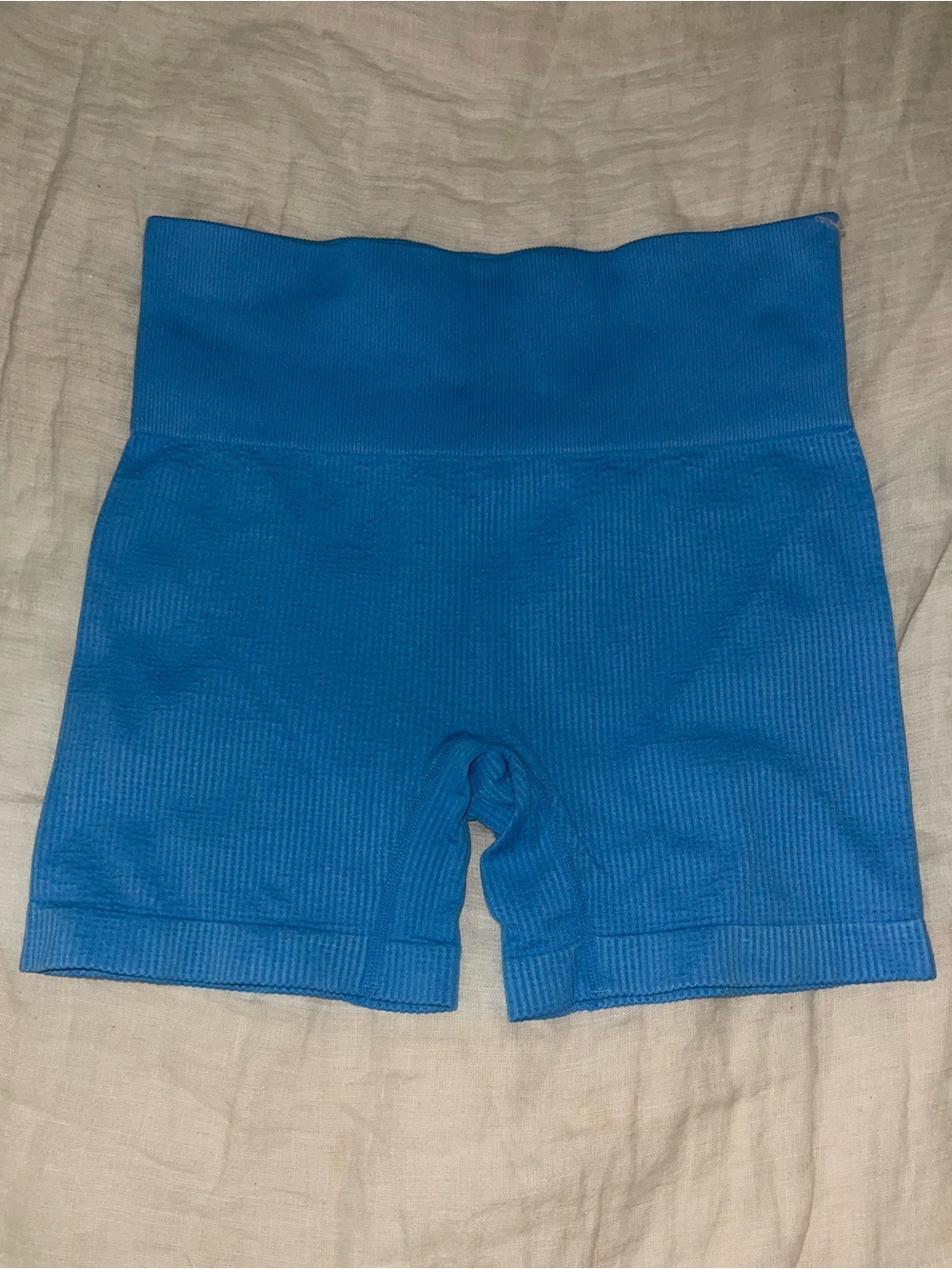 Colsie Bright Blue High-Waist Ribbed Bike Shorts